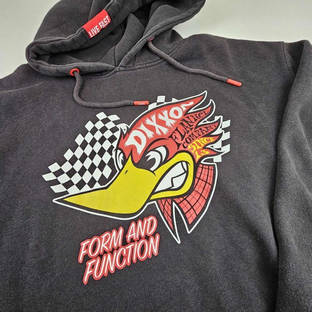 Dixxon Mens XL Hoodie Black Hot Rod Woodpecker Racing Graphic Pullover